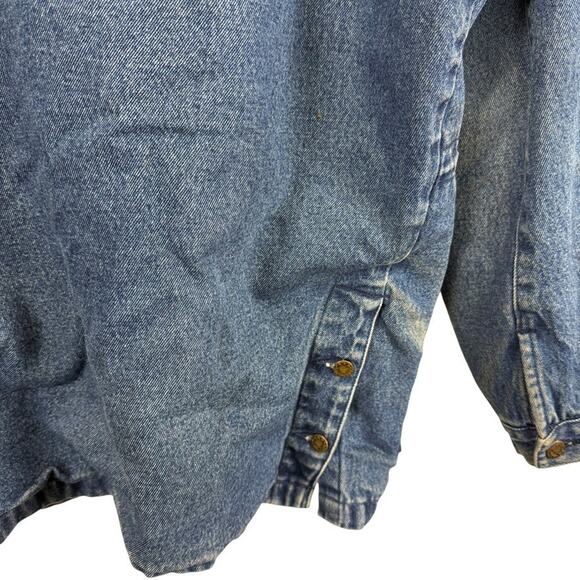 Most Wanted 100% Cotton Denim Leather Collar Barn Chore Field Jacket Coat sz L - Picture 11 of 16